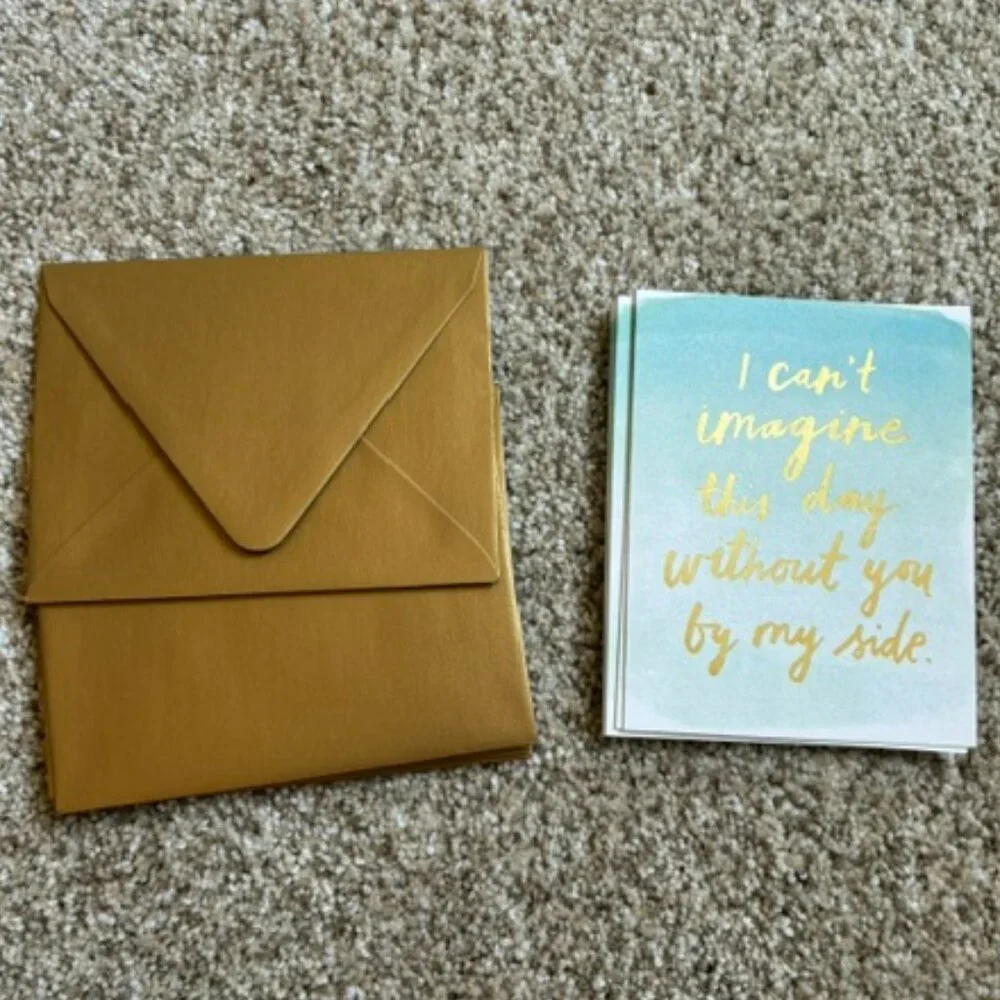 Paper Source Wedding Party Blank Cards Set of 9 with Antique Gold Envelopes